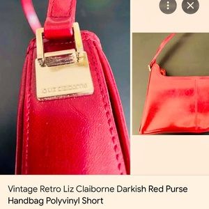 Vintage Retro Liz Claiborne Darkish Red Purse Handbag Polyvinyl short handle.